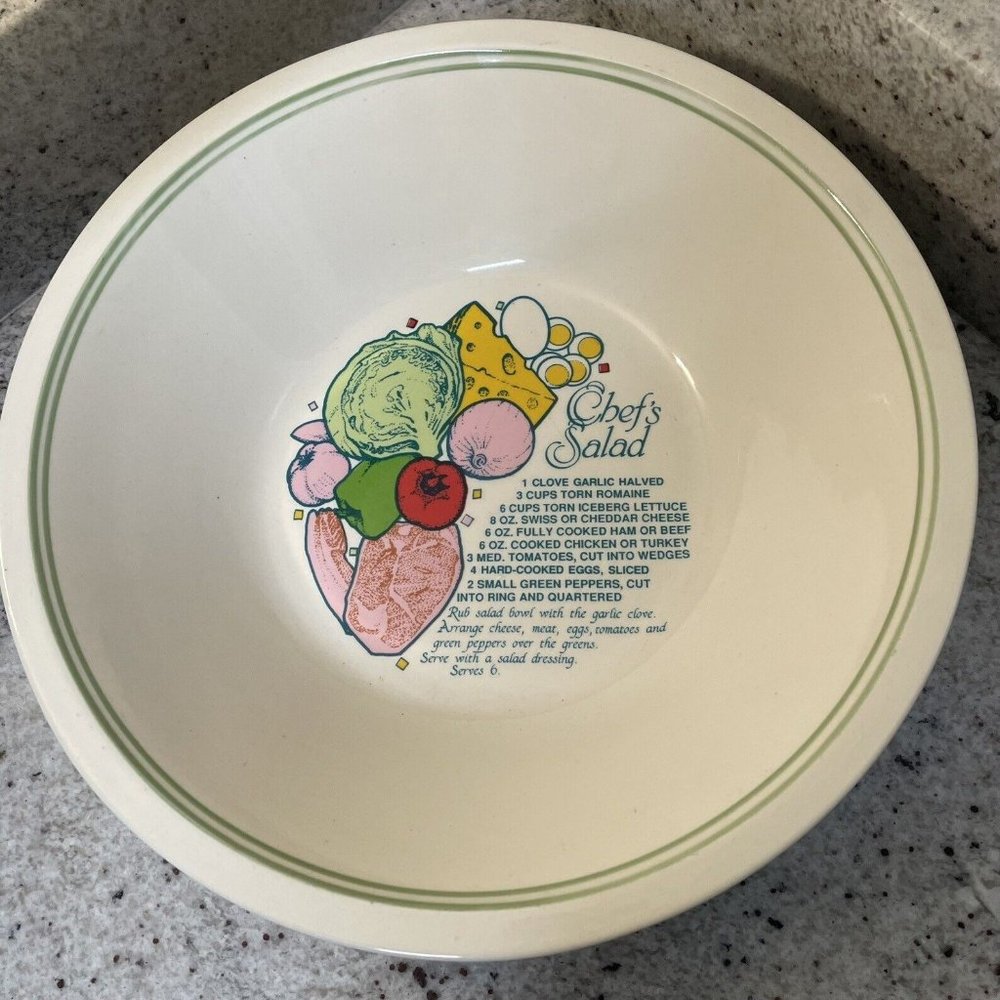 Vintage Hand Crafted Sunnycraft BIG Chef Salad bowl w Recipe Sunstone Collection